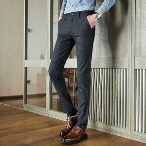 Lente heren pak broek casual zakelijke jurk broek plaid slim fit kantoor formele broek mannelijke kleding pantalon kostuum 210527