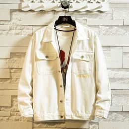 Veste de coton en denim blanc de printemps HONG KONG Style de mode à la mode Troende Outillage Casual Cowboy Manteau mâle Marque Haut de la marque 210531