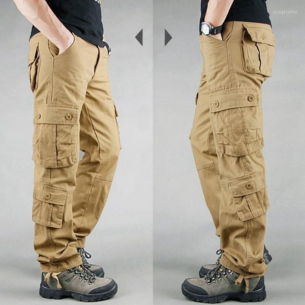 Printemps hommes Style Safari pantalon Cargo multifonction poche grande taille porte droite coupe ajustée travail décontracté kaki