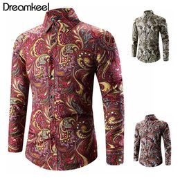 Printemps hommes col simple tour hiver boutons à boutons chemise automne longue fête Paisley imprimé mode manches vers le bas décontracté 5XL Y252F