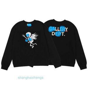 Spring Mens Gellary Doppt Designer Sweatons American Fashion Angel Skeleton Wing Letter Fleur Gilding Print mince Pull homme