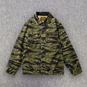 Spring Mens Tiger Stripe Camo Camouflage Cargo Shirt Fashion Work Engineer lange mouwen shirtjack met dubbele zakken 240423