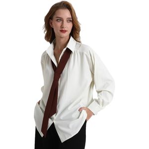 Lente minimalistische lange mouw button-up shirt dames Koreaanse stijl effen stropdas oversize shirts blouse losse kleding tops