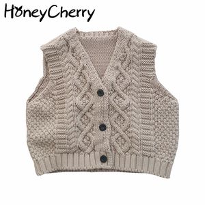 Lente modellen van kind katoen v-hals trui vest toddler jongen baby meisje kleding 210515