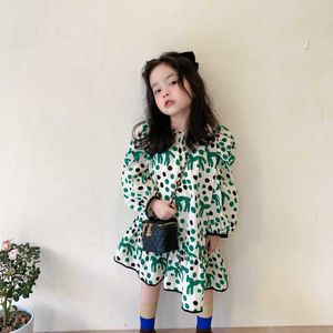 Primavera nueva llegada vestido de niña algodón princesa vestido animal impreso estilo coreano burbuja manga larga para lindas y dulces niñas Q0716