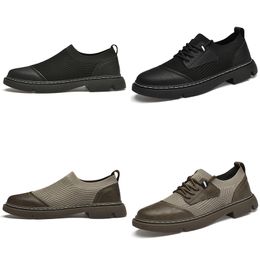 Primavera nuevos zapatos casuales hombres negro marrón zapatos de negocios zapatos de cuero de moda costura de tela zapatos versátiles sin cordones transpirable GAI