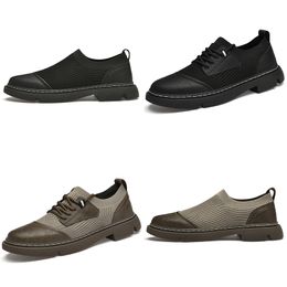 Lente nieuwe vrijetijdsschoenen heren zwartbruine zakelijke leren schoenen stoffen stiksels instapper veelzijdige ademende GAI