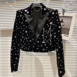 Lente Nieuwe ontwerp damesmode kraagvorm fluwelen stof paillette glanzend sterren patroon lange mouw korte jas coat301S
