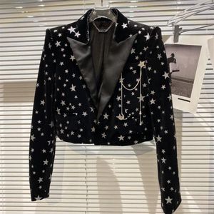 Printemps nouveau design mode femme col rabattu velours tissu paillette étoiles brillantes motif à manches longues veste courte coat301S