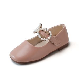 Printemps nouvelles filles chaussures en cuir mode perle arc bébé fille chaussures talon plat couleur unie enfants chaussures habillées taille 26-35 SMG161 210306