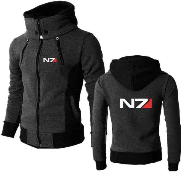 Primavera nueva Mass Effect N7 estampado personalizado empalmado hombre cremallera chaqueta con capucha cálido Hip Hop Casual hombres delgados ropa deportiva Trend3660104