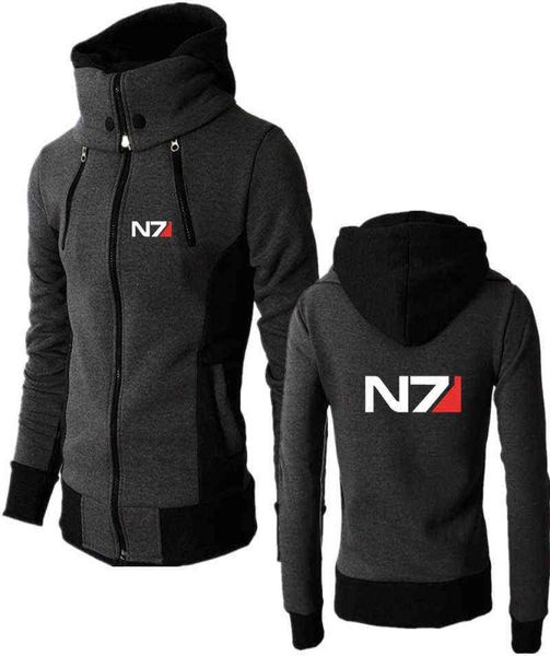 Primavera nueva Mass Effect N7 estampado personalizado empalmado hombre cremallera chaqueta con capucha cálido Hip Hop Casual hombres delgados ropa deportiva Trend8948959