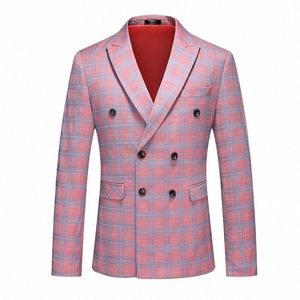 Printemps nouveau hommes rayé costume veste Fi Slim hommes Plaid Dr manteau rouge violet rose gris Blazers grande taille 6XL Terno Masculino G218 #
