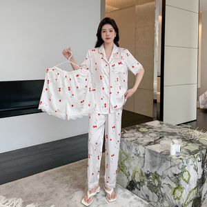Lente nieuwe pyjama dames ijszijde driedelige set perzikbloesem kersen Home Fury zacht en comfortabel