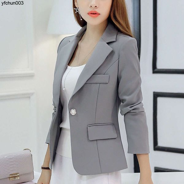 Primavera nuevo abrigo ajustado Color sólido manga corta traje pequeño coreano para mujer