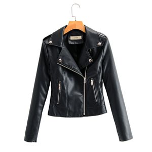 Lente zip up pu lederen moto jas stijl mode eenvoudige trendy ins motorcycle pu korte jassen faux lathers jassen