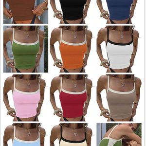 Spring New Womens Vestier Usure Contrast Small Slim Short Sexy Sexy Backless Basic Tank Top 11 Couleur en stock