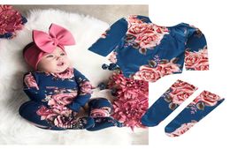 Lente pasgeboren baby bodysuits met lange mouwen oneck bloemenprint baby meisjes jumpsuit 100katoen babykleding bodysuit met stockin6881696