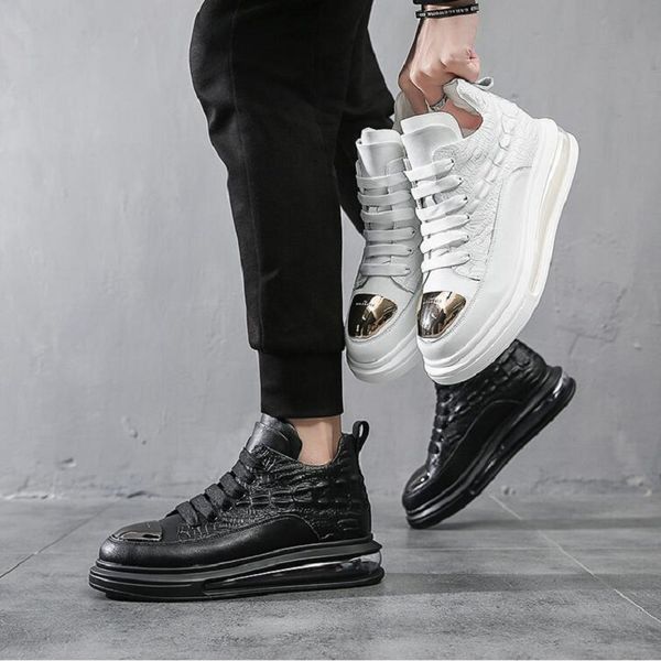 Zapatos de diseñador de marca de primavera para hombre, zapatos altos de cuero de aire con placa de Metal, zapatos planos informales, mocasines, zapatillas de deporte de lujo Punk Rock Da010