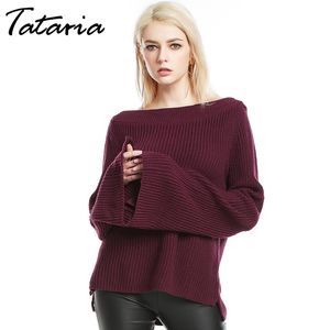 Spring Off Shoulder Sweaters Pullover Vrouwen Grote Size Trui Vrouwelijke Gebreide Tops Losse Open Uitloper Horn Mouw 210514