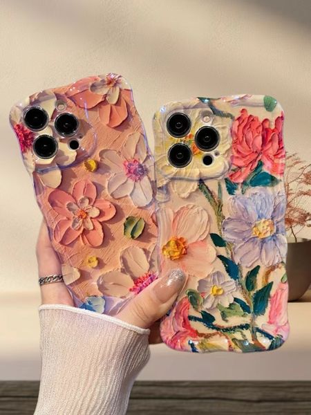 Pintura al óleo de primavera Flores Fashion Fashion Phone Protection Shell para iPhone 12/13/14/15 // 12 Pro/13 Pro/14 Pro/15 Pro/11 Pro Max/12 Pro Max/13 Pro Max/14 Pro Max/15 ProMáximo