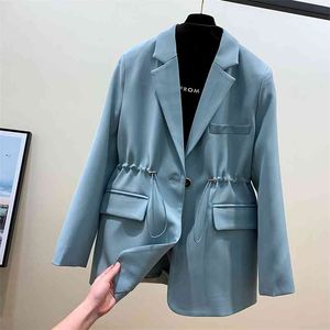 Printemps un bouton couleur unie costume manteau bureau dames Blazer veste femmes élégant mode vêtements d'extérieur rétractable taille 210430