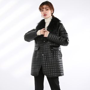 Printemps Survêtement Long noir Plaid Manteaux Femmes Chaud Outwear Solide Hiver Faux Cuir Fourrure Manches Manteau Veste 210510