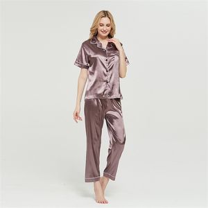 Lente pyjama sets faux zijde pijama sexy satijnen nachtkleding vrouwen zomer grote maat pyjama femme slaap lounge korte mouw pyjama x0526