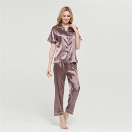 Pama printemps sets fausse soie pijama sexy vêtements de nuit en satin femmes d'été grand pyjama fémme somnolet salon à manches courtes pamas 210809