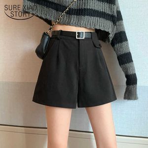 Lente plus size dikker wollen korte losse herfst winter casual hoge taille wide-poot shorts aanwezig met riem korte femme 12222 210527