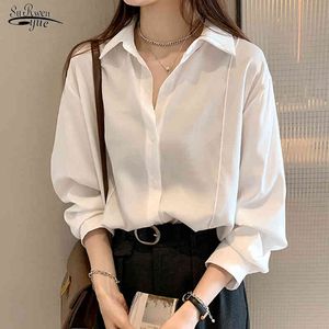 Lente Plus Size White Blouse Dames Turn-Down Kraag Lange Mouwen Top Button Up Casual Solid Shirt Tops Blusas Mujer 12603 210508
