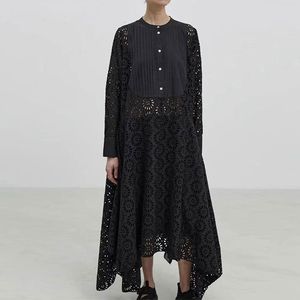 Robe de créateur femme vêtements de créateur Madeira évidé broderie col rond plissé ourlet irrégulier robe pour femme