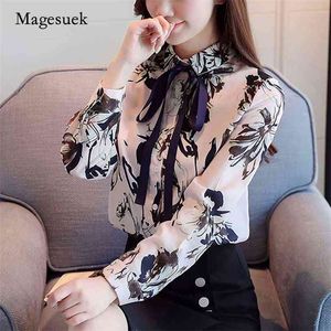 Lente Gedrukte Vrouwen Elegante Mode Blouses en Tops Chinese Stijl Polo Collar Chiffon Blouse Blusas Mujer 8370 50 210518