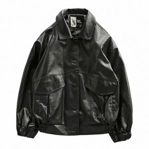 Printemps PU Veste En Cuir Hommes Noir Doux Faux Cuir Moto Fi Manteaux En Cuir Mâle Bomber Veste Poches Vêtements Cool 94oL #