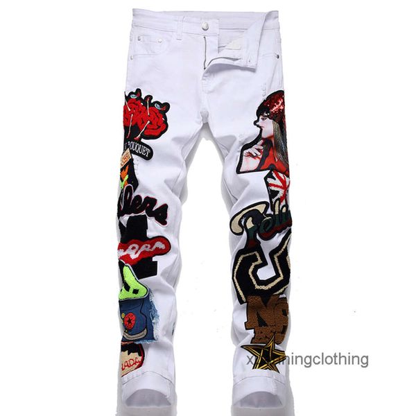 Spring Punk Men's Jeans Automne Broidered Cotton Denim Pantal