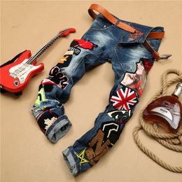 Lente Punk Skinny Jeans voor heren Herfst geborduurde katoenen denimbroek Mode Urban Mid Taille Casual broek Vaqueros Hombre