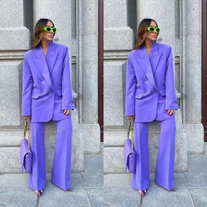 Costume pantalon violet pour femme, costume à Double boutonnage, Streetwear, vêtements de sport, veste deux pièces, ensemble Blazer, printemps