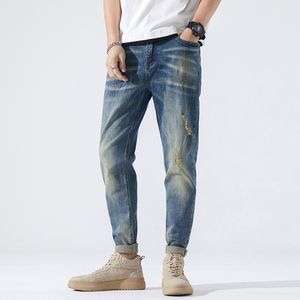 Printemps déchiré Jeans hommes rétro bleu Stretch Slim Fit lavage en détresse Streetwear High Street pantalons pour hommes Hip Hop Jeans homme CX220401