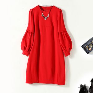 Veerronde nek vaste kleur paneeljurk met ketting rode 3/4 mouw korte casual jurken c2S123738