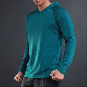 Lente Running t-shirts Sneldrogend Heren Hooded Collar Tops Tees Shirt Mannen Volledige Mouw Slanke Mannelijke Hoody Trainingslijtage