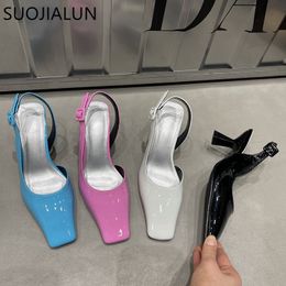 Sandalias de primavera SuoJialun Fashion Sandal Sling Slip on Ladies Vestido elegante Slingback Fino zapatos de tacón alto de tacón