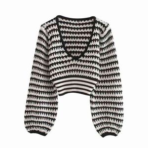 Spring Santa Sweater Contrast Strepen Dunne Sectie V-hals Lange mouwen Korte Top Europese Trend Dames Pullover Knit 210510