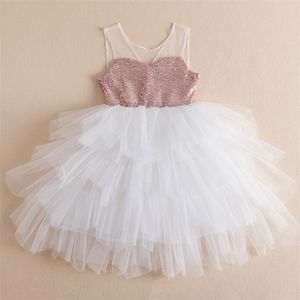 Lente pailletten jurk kinderen kleding meisjes elegante formele baljurk voor kinderfeest Prom tule tutu prinses 3-8Y 220422