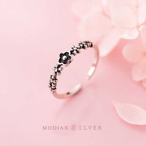 Spring Simple Stackable Flower Open Free Size Finger Ringen voor Vrouwen 925 Sterling Zilver Vintage Plant Ring Fijne Sieraden 210707