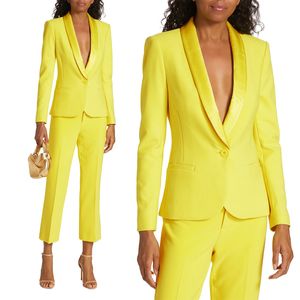 Printemps doux Satin jaune femmes pantalons costumes pour mariage mère de la mariée costume soirée Blazer invité porter 2 pièces