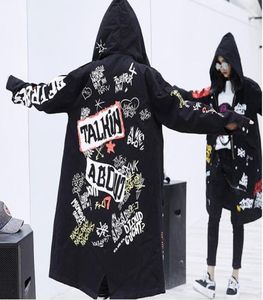 Spring Streetwear Harajuku Dovetail Hapleed Trench Coat voor vrouwen Casual graffiti print Windscheper Hip Hop Outwear1647643