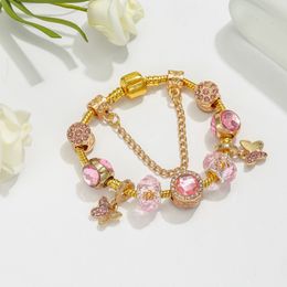Lente stijl armband dames luxe merk diy roze kristal armband nieuwe verjaardag liefde geschenken sieraden boetiek boog hanger armband mode-sieraden groothandel