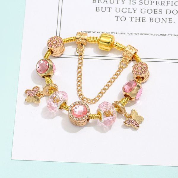 Bracelets de Style printemps femmes marque de luxe bricolage Bracelet en cristal rose nouvel anniversaire amour cadeau bijoux Boutique arc pendentif Bracelet bijoux de mode en gros