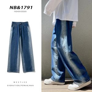 Printemps style dégradé couleur Baggy jean pour hommes pantalons décontractés à la mode coréen pantalon large longueur au sol 240309