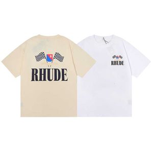 Lente/zomer 2023 American Rhude Racing Flag Gedrukte heren en dames vrijetijdsronde nek korte mouw t-shirt